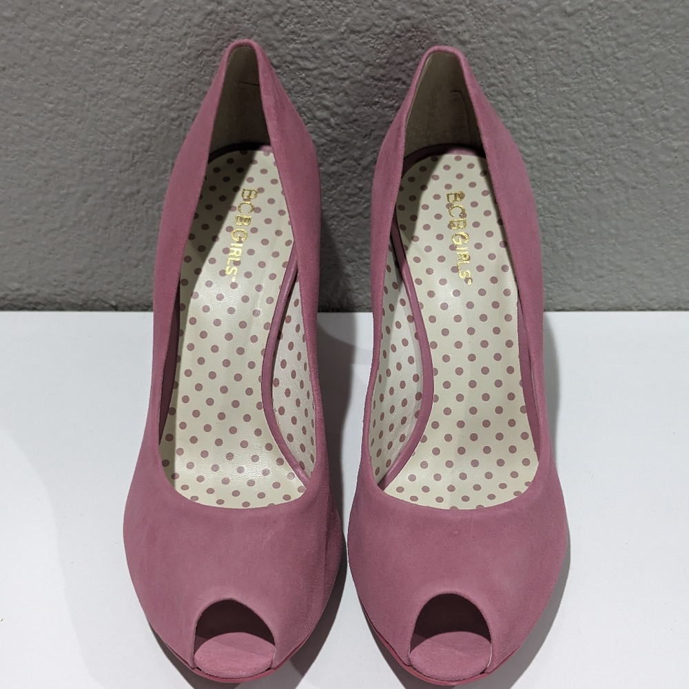 Barbiecore BCBGirls pink peep-toe heels 9.5